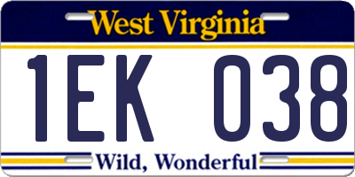 WV license plate 1EK038