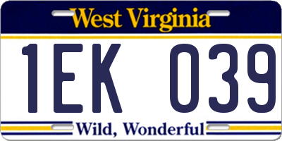 WV license plate 1EK039