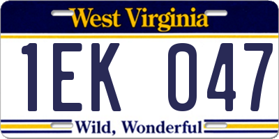 WV license plate 1EK047