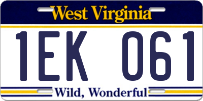 WV license plate 1EK061