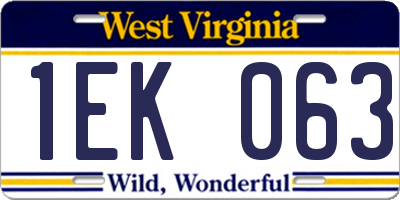 WV license plate 1EK063