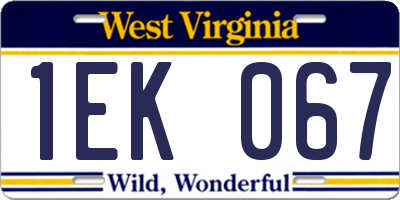 WV license plate 1EK067