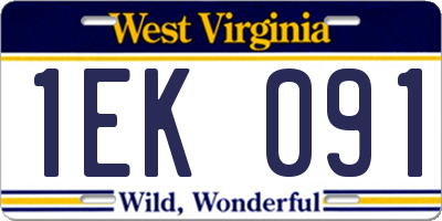 WV license plate 1EK091