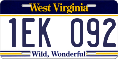 WV license plate 1EK092