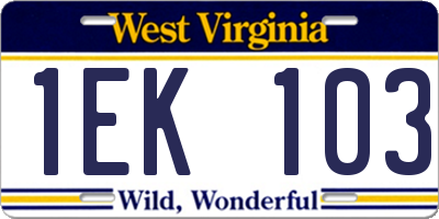 WV license plate 1EK103