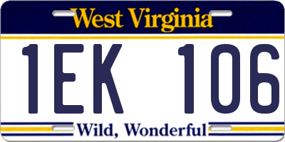 WV license plate 1EK106