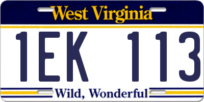 WV license plate 1EK113