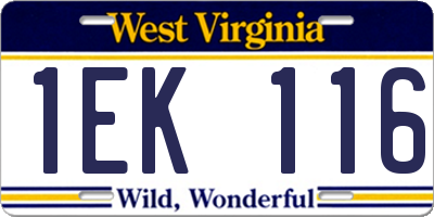 WV license plate 1EK116
