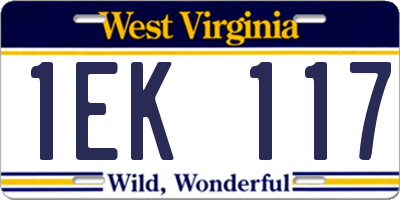 WV license plate 1EK117