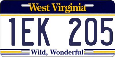 WV license plate 1EK205