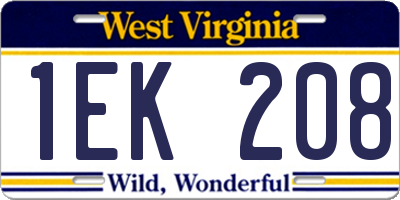 WV license plate 1EK208