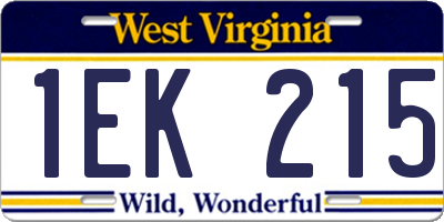 WV license plate 1EK215