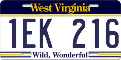 WV license plate 1EK216