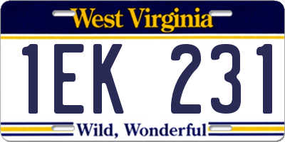 WV license plate 1EK231