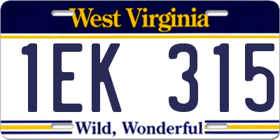 WV license plate 1EK315