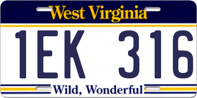 WV license plate 1EK316