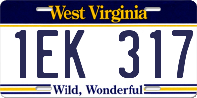 WV license plate 1EK317