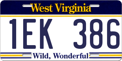 WV license plate 1EK386