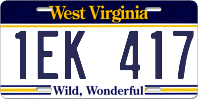 WV license plate 1EK417