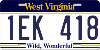 WV license plate 1EK418
