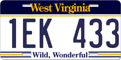 WV license plate 1EK433