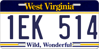 WV license plate 1EK514