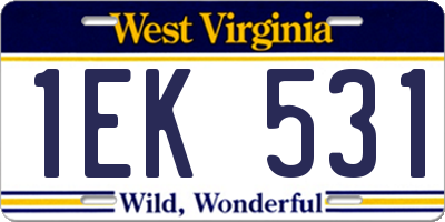 WV license plate 1EK531