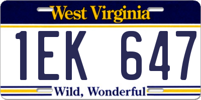WV license plate 1EK647