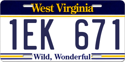 WV license plate 1EK671