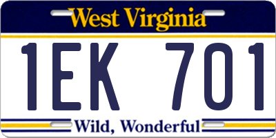 WV license plate 1EK701