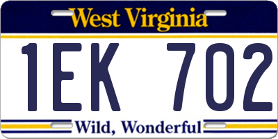 WV license plate 1EK702