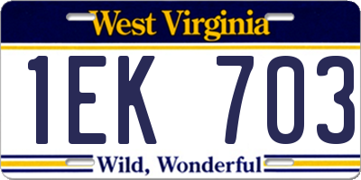 WV license plate 1EK703