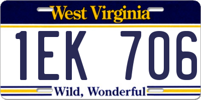 WV license plate 1EK706