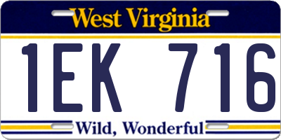 WV license plate 1EK716