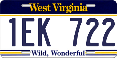 WV license plate 1EK722
