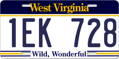 WV license plate 1EK728