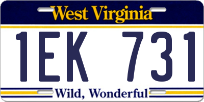WV license plate 1EK731