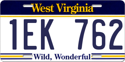 WV license plate 1EK762
