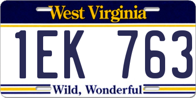 WV license plate 1EK763