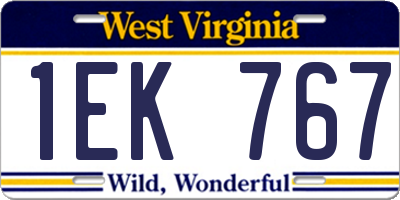 WV license plate 1EK767