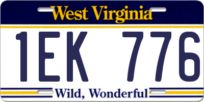 WV license plate 1EK776