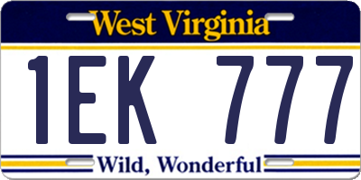 WV license plate 1EK777