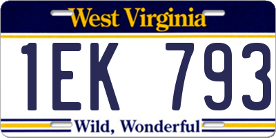 WV license plate 1EK793