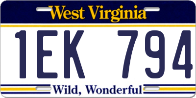 WV license plate 1EK794