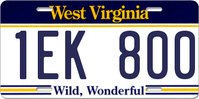 WV license plate 1EK800