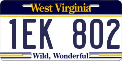 WV license plate 1EK802