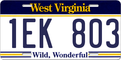 WV license plate 1EK803
