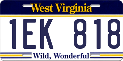 WV license plate 1EK818