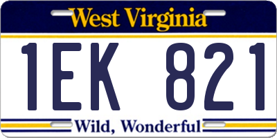 WV license plate 1EK821