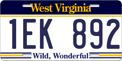 WV license plate 1EK892